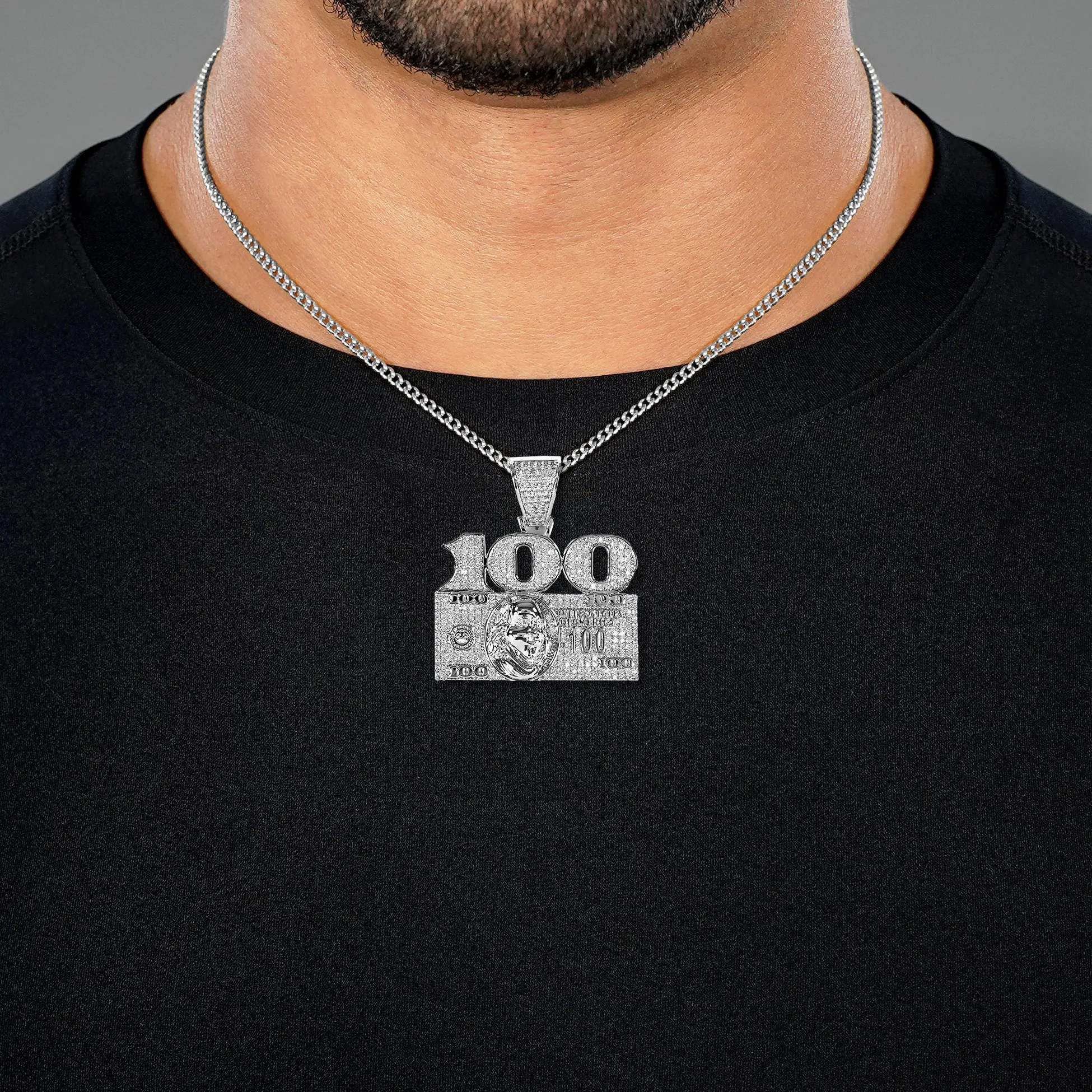 100 Money Benjamin 1½" Pendant with Chain Necklace - Stainless Steel