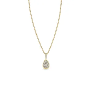 1.06 ctw Mine Cut Pear Diamond Pendant Box Chain Necklace