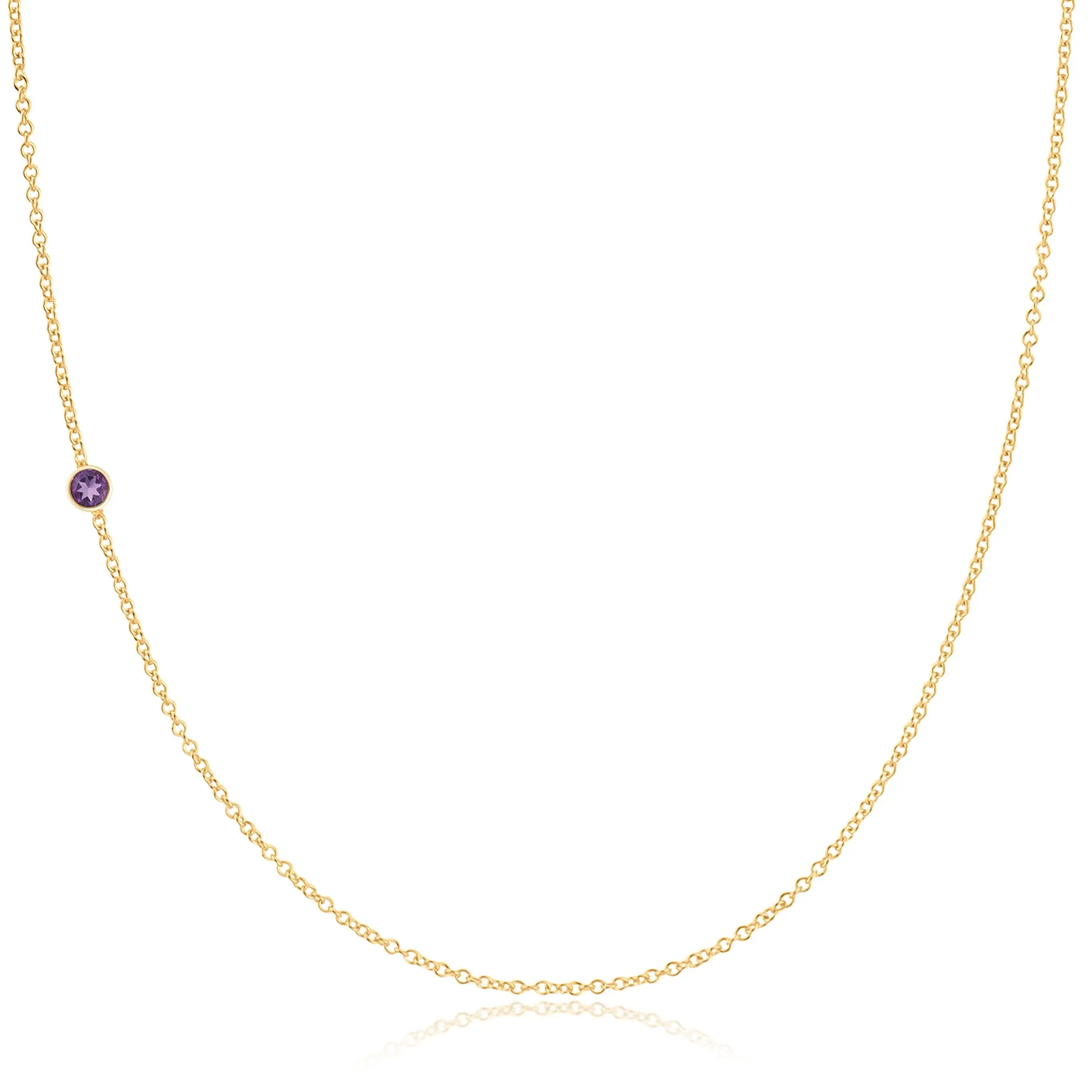 14K Gold Asymmetrical Birthstone Necklace - Amethyst (February)