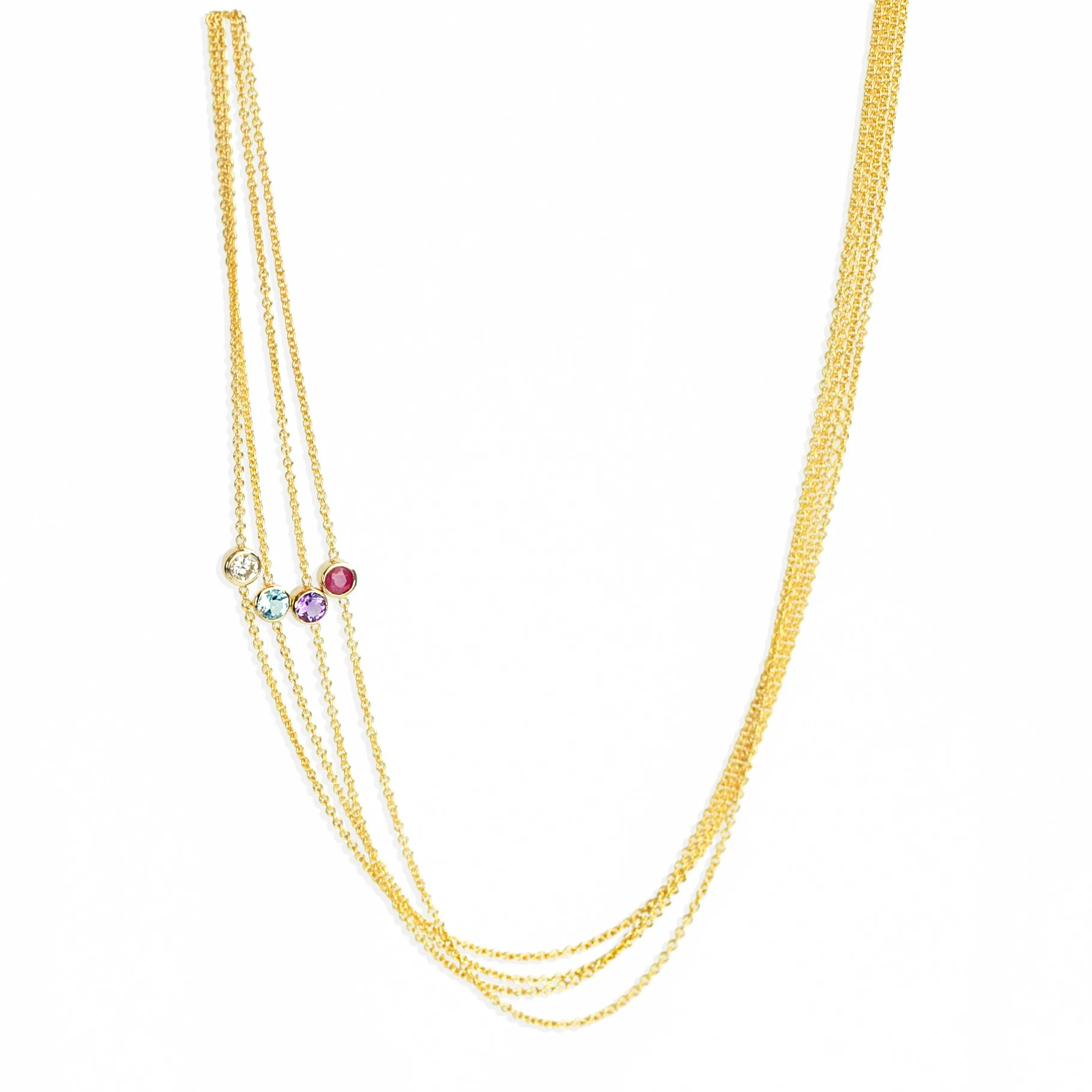 14K Gold Asymmetrical Birthstone Necklace - Amethyst (February)