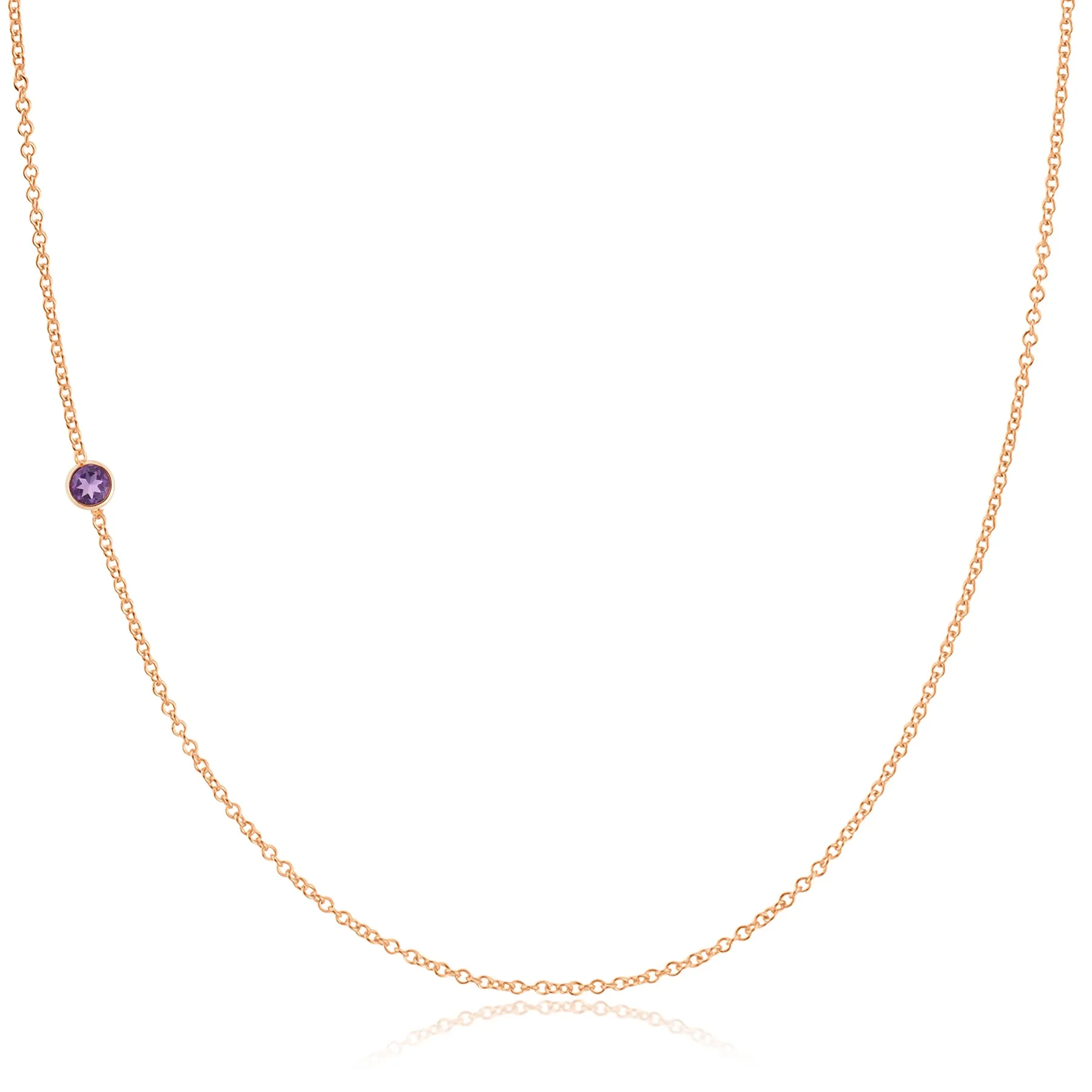 14K Gold Asymmetrical Birthstone Necklace - Amethyst (February)