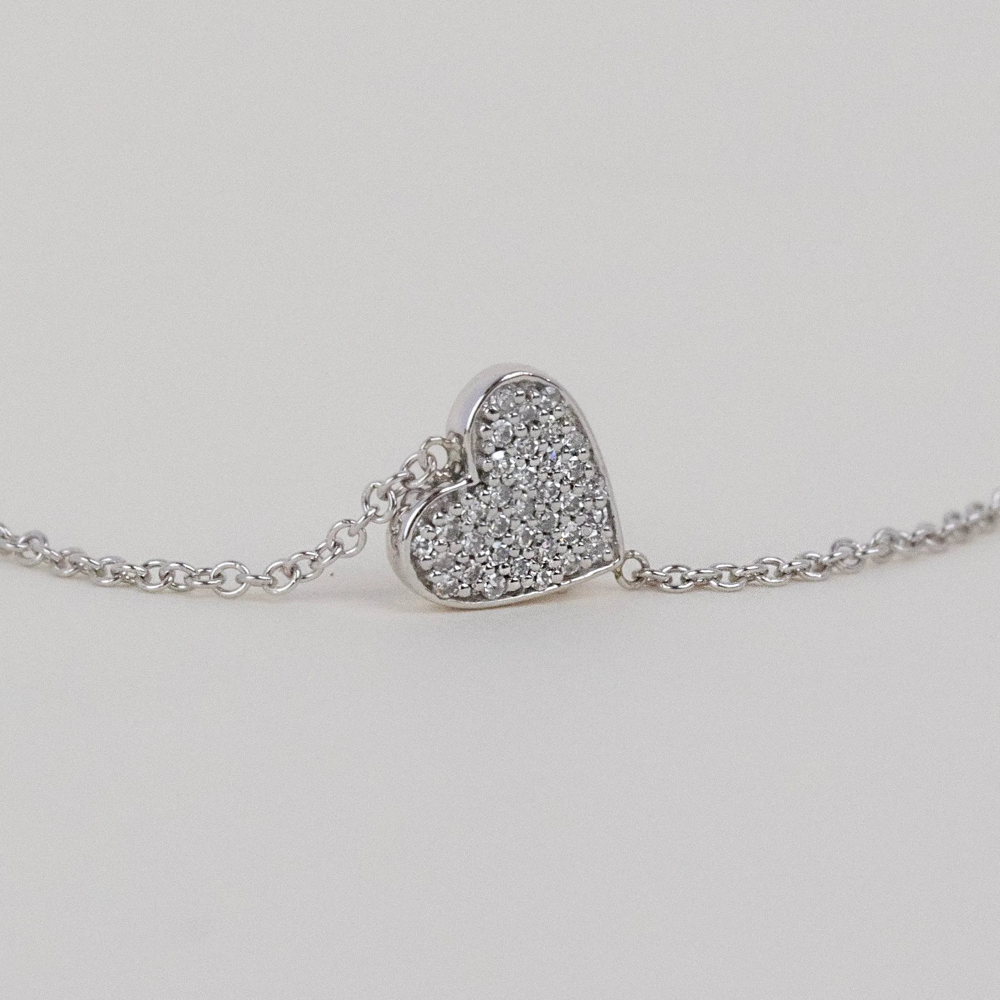 14K GOLD ASYMMETRICAL CHARM NECKLACE - Pavé Heart