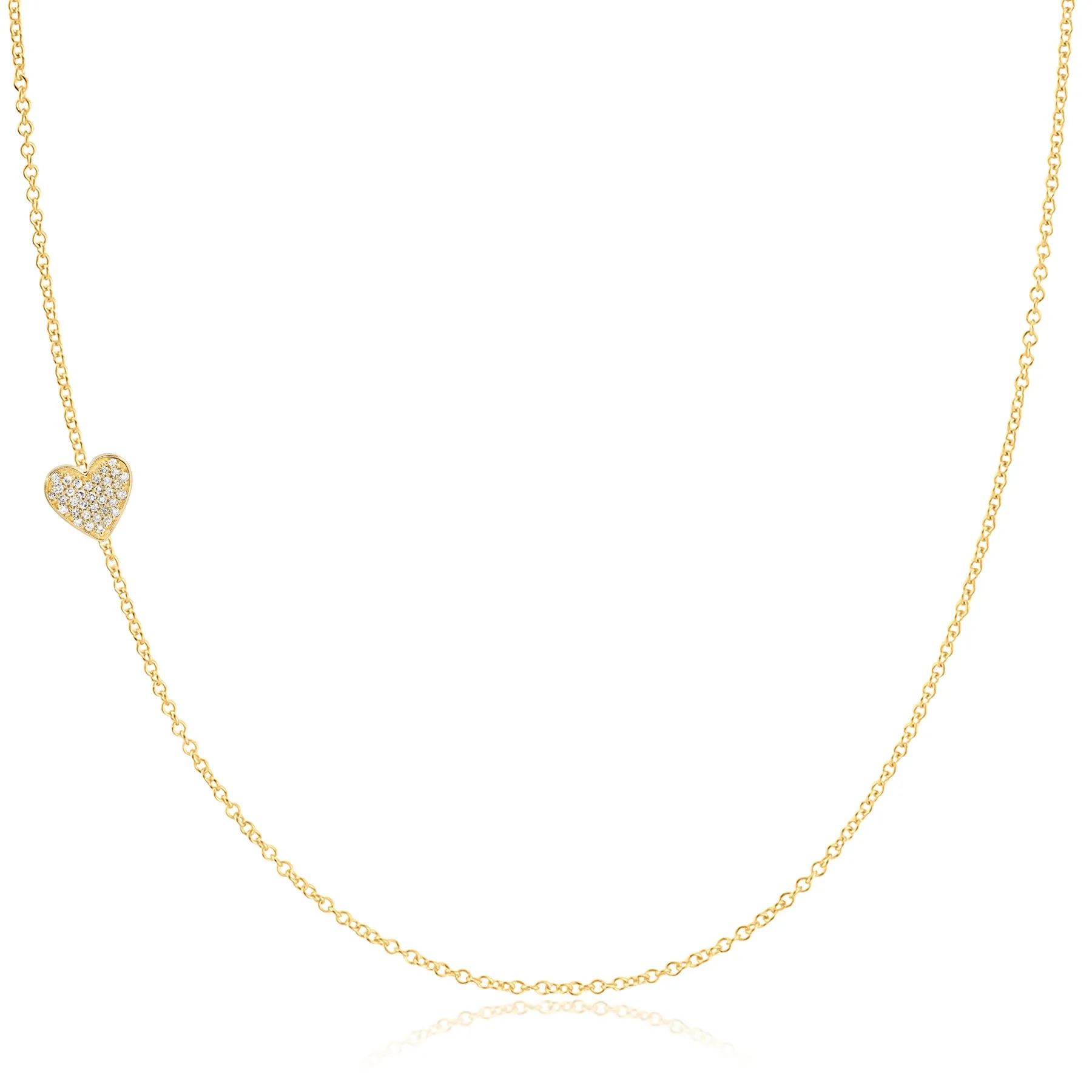 14K GOLD ASYMMETRICAL CHARM NECKLACE - Pavé Heart