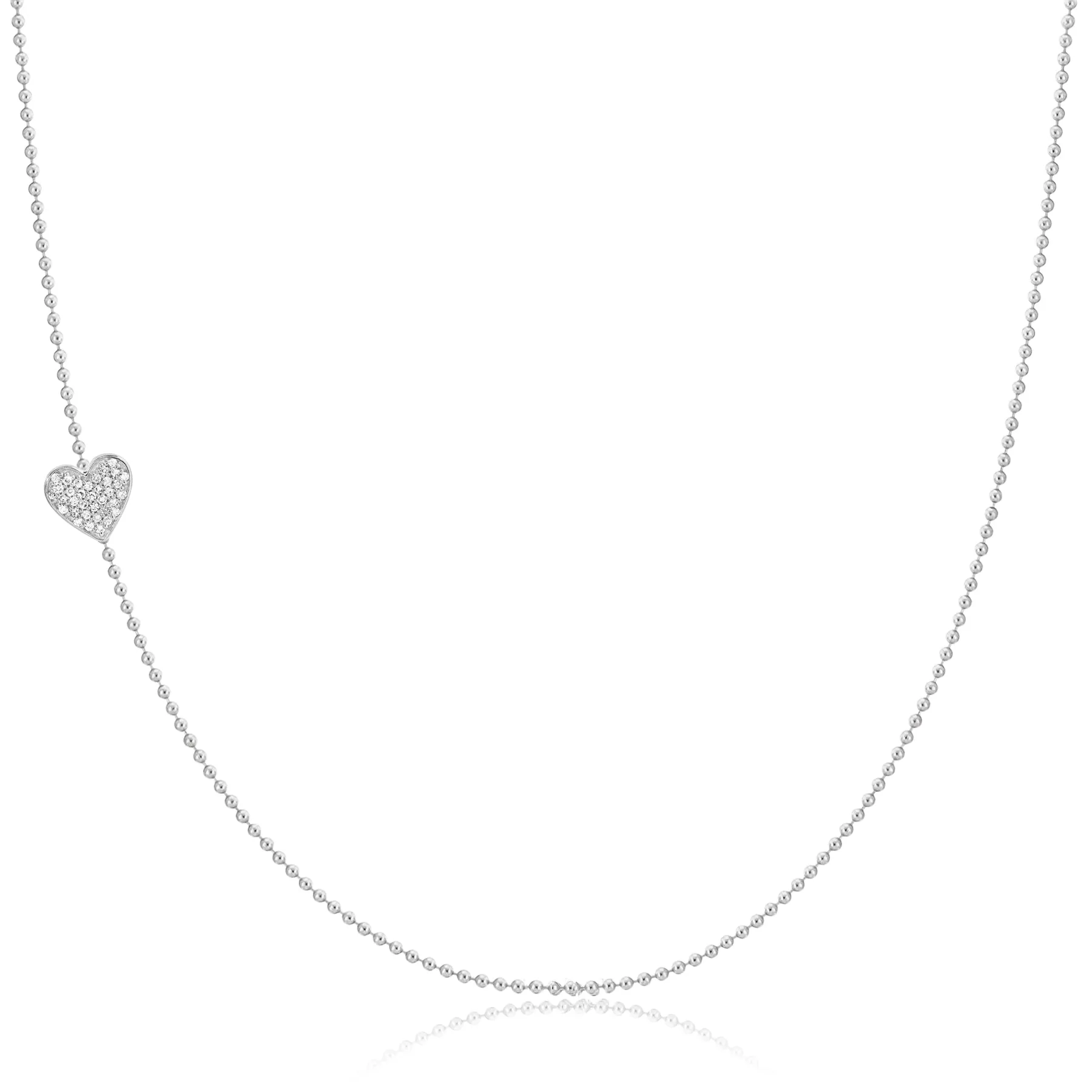 14K GOLD ASYMMETRICAL CHARM NECKLACE - Pavé Heart