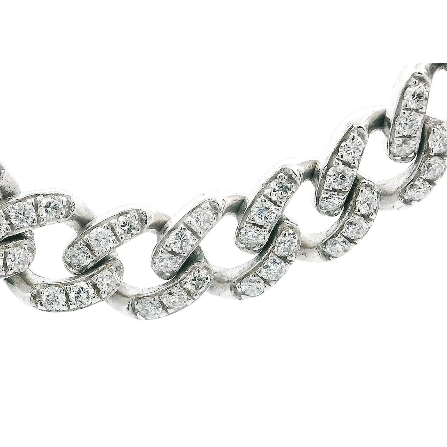 14k White Gold Curb Link Diamond Necklace