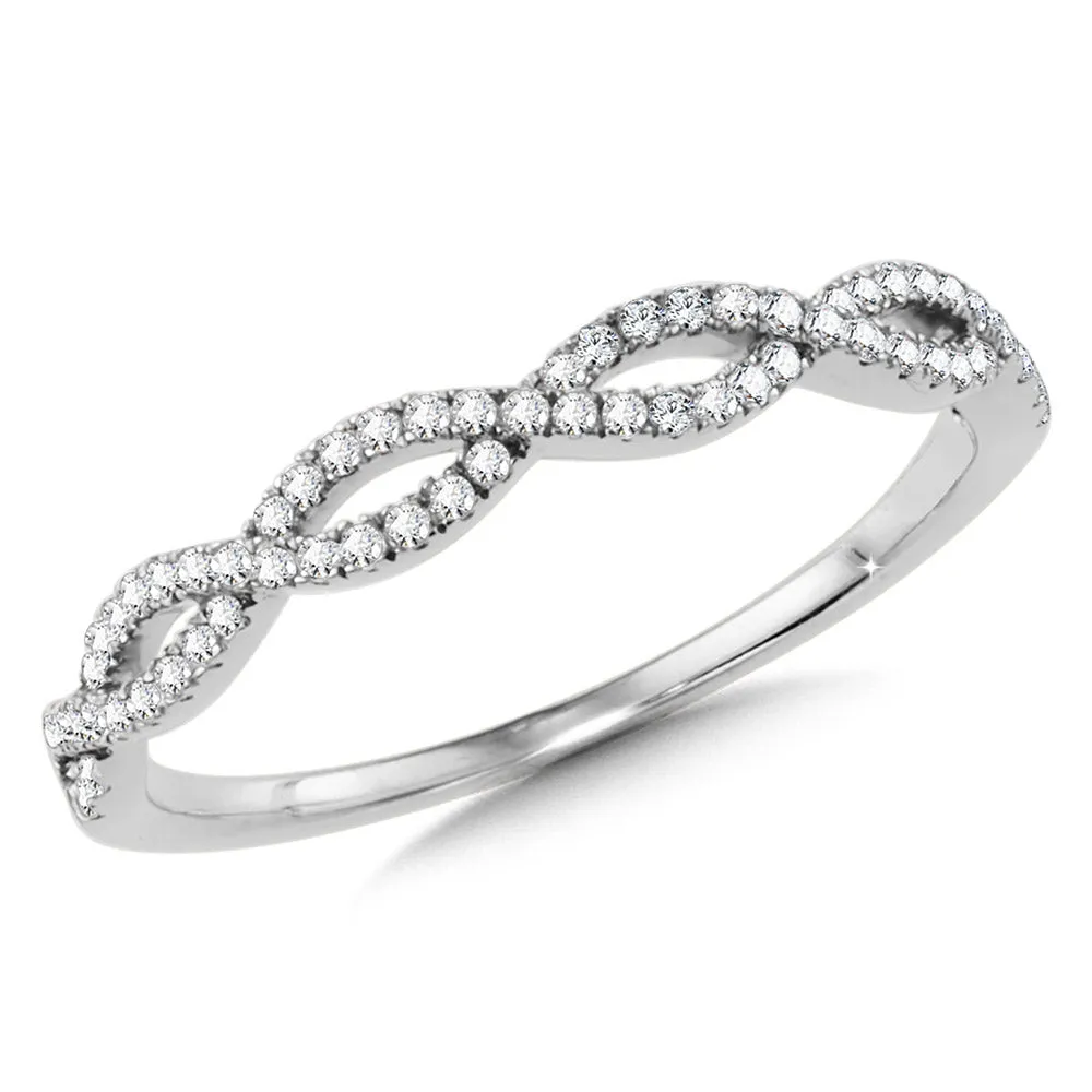 14K White Gold Diamond Crisscross Stackable Gratitude Band