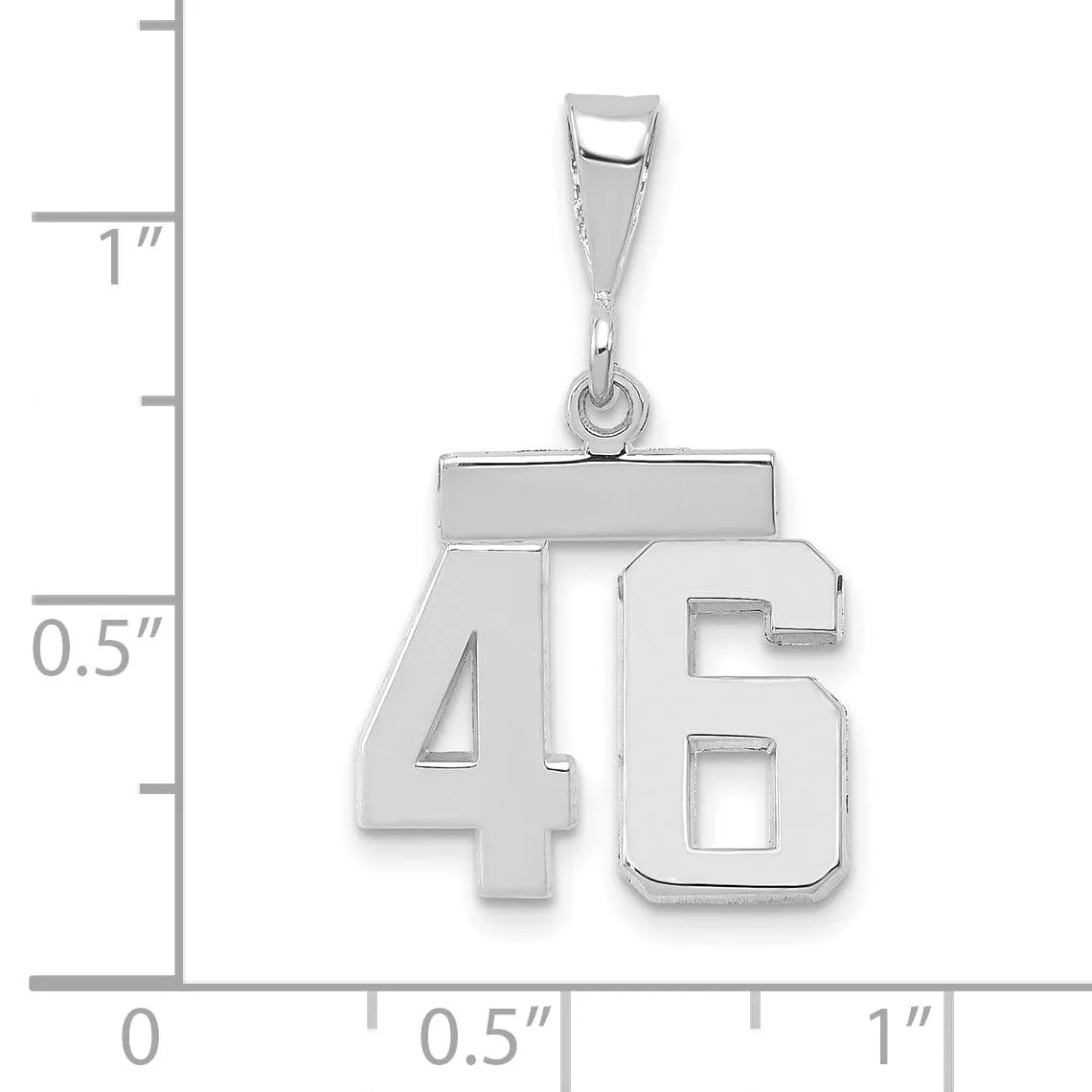 14k White Gold Polished Finish Small Size Number 46 Charm Pendant