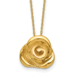 14k Yellow Gold Hollow Polished Finish Puffed Rose Pendant Design in a 18-Inch Cable Chain Necklace Set