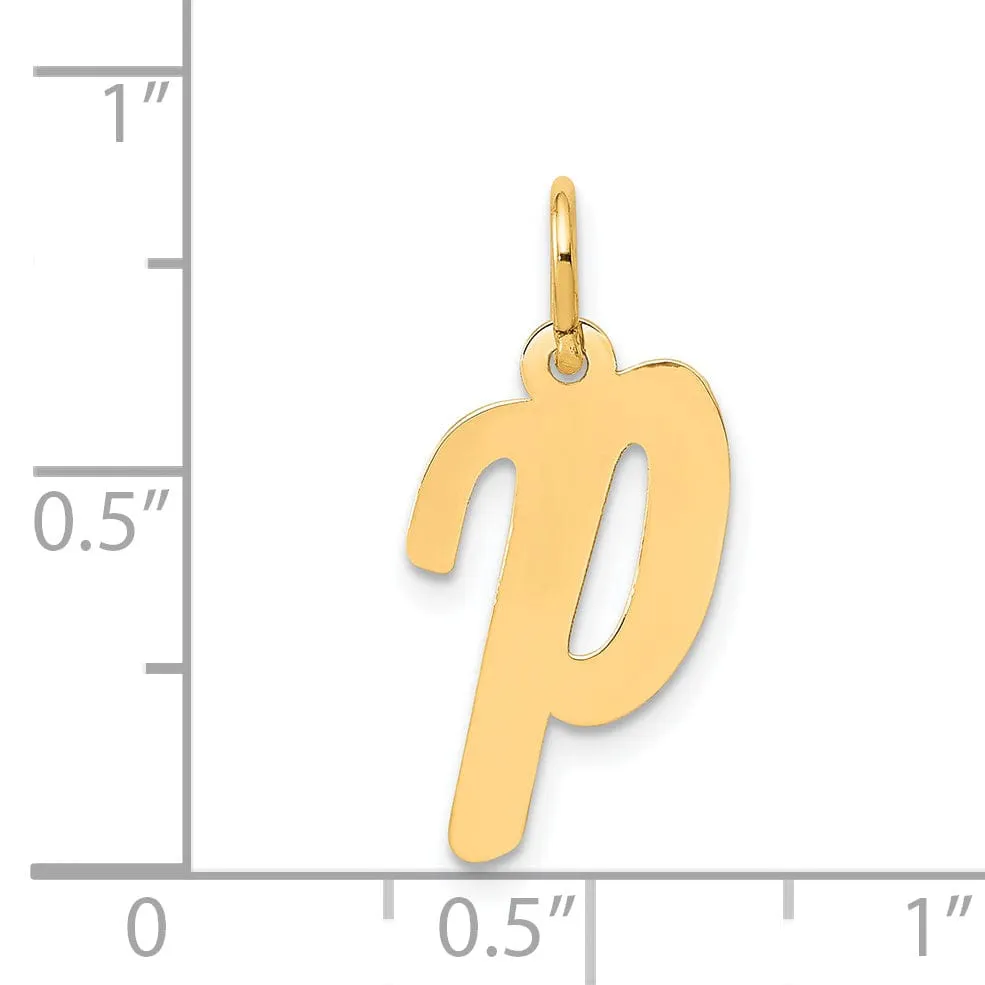 14K Yellow Gold Medium Size Fancy Script Design Letter P Initial Pendant