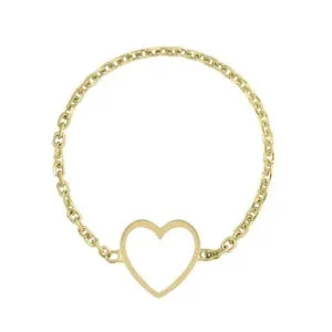 14k Yellow Gold Mini Enamel Heart Chain Ring