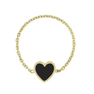 14k Yellow Gold Mini Enamel Heart Chain Ring