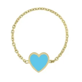 14k Yellow Gold Mini Enamel Heart Chain Ring