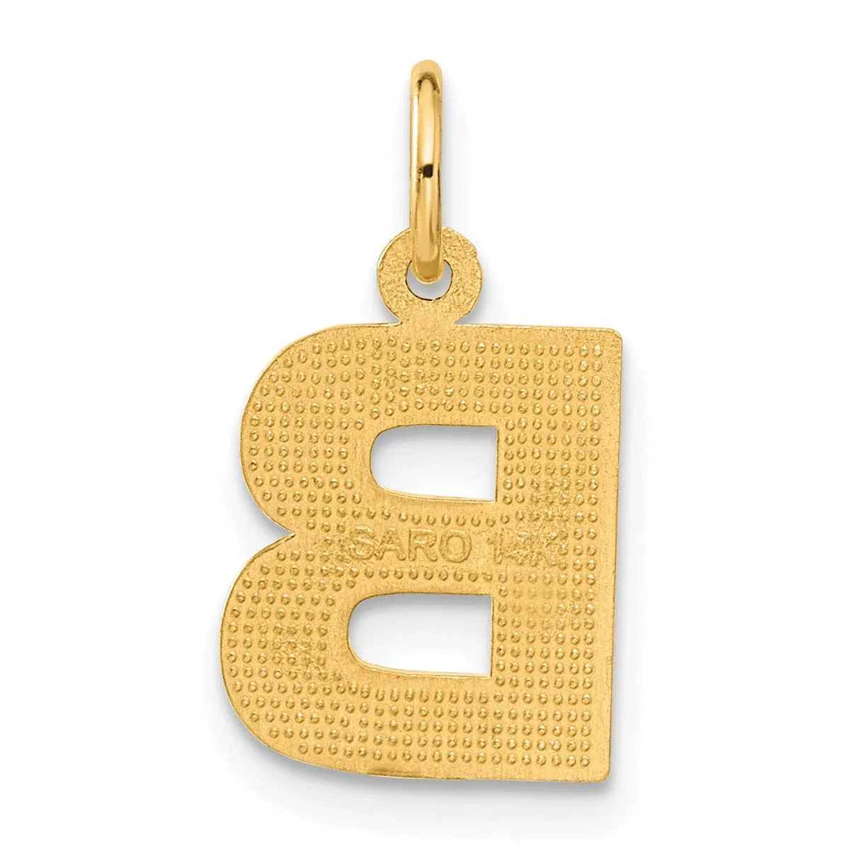 14k Yellow Gold Satin Diamond Cut Finish Letter B Initial Charm Pendant