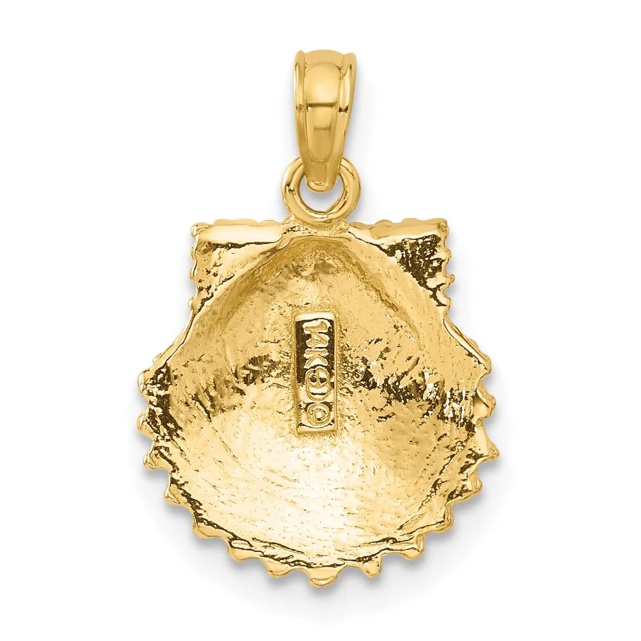 14k Yellow Gold Soild Polished Textured Finish Men's Scallop Shell Charm Pendant