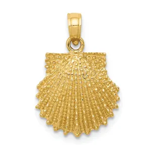 14k Yellow Gold Soild Polished Textured Finish Men's Scallop Shell Charm Pendant