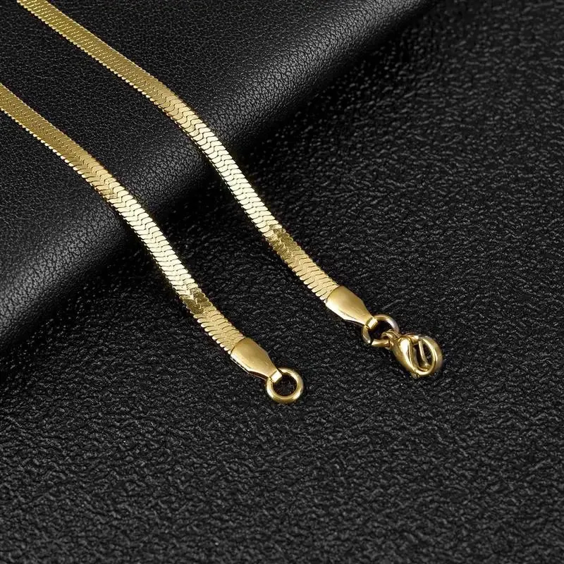 2-5mm Width Stainless Steel Flat Chain Necklace Hot Fashion Herringbone Gold Color Snake Chain for Men Women Gift Jewelry