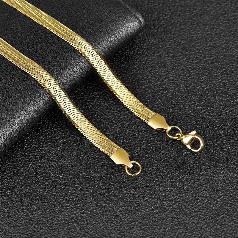 2-5mm Width Stainless Steel Flat Chain Necklace Hot Fashion Herringbone Gold Color Snake Chain for Men Women Gift Jewelry