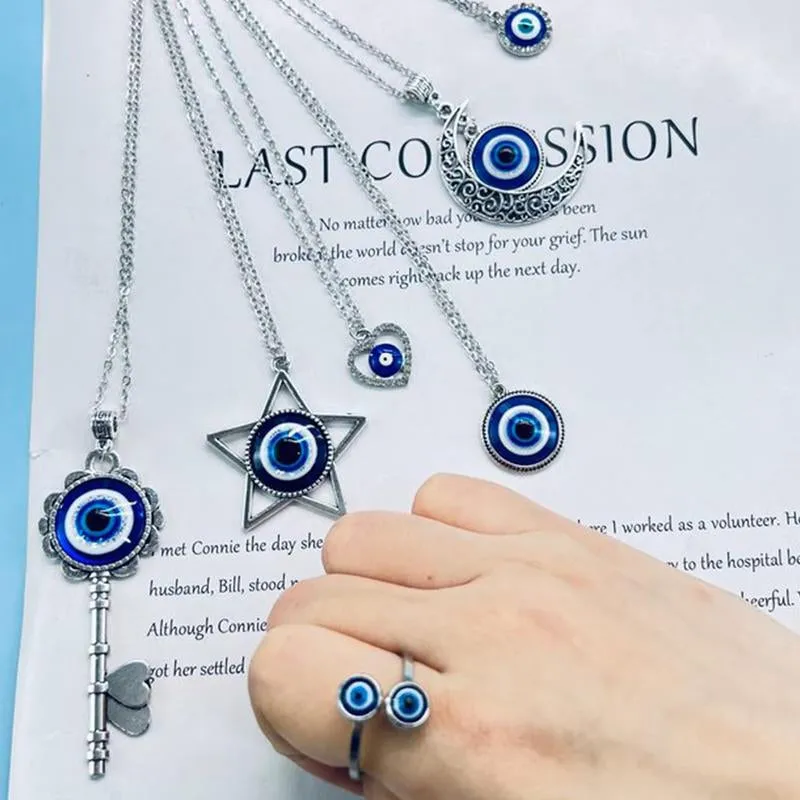 23 Pieces Evil Eye Necklace Pendant for Women Men Turkish Lucky Blue Eyes Amulet Leather Rope Evil Eyes Earrings Bracelets Jewelry Set