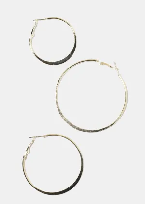 3-Pair Flat Hoop Earrings