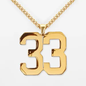 33 Number Pendant with Chain Kids Necklace - Gold Plated Stainless Steel