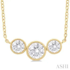 3/4 ctw Past, Present & Future 3-Stone Bezel Set Round Cut Diamond Necklace in 14K Yellow Gold