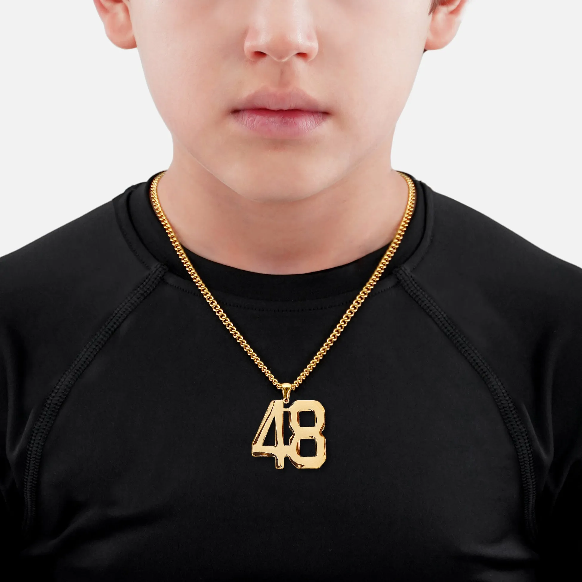 48 Number Pendant with Chain Kids Necklace - Gold Plated Stainless Steel