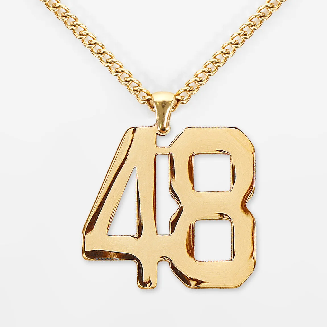 48 Number Pendant with Chain Kids Necklace - Gold Plated Stainless Steel