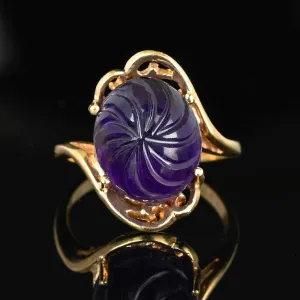 4th Payment Fancy Cut Carved Amethyst Cabochon Ring in Gold