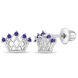 5 Point CZ Crown Baby / Toddler / Kids Earrings Screw Back - Sterling Silver