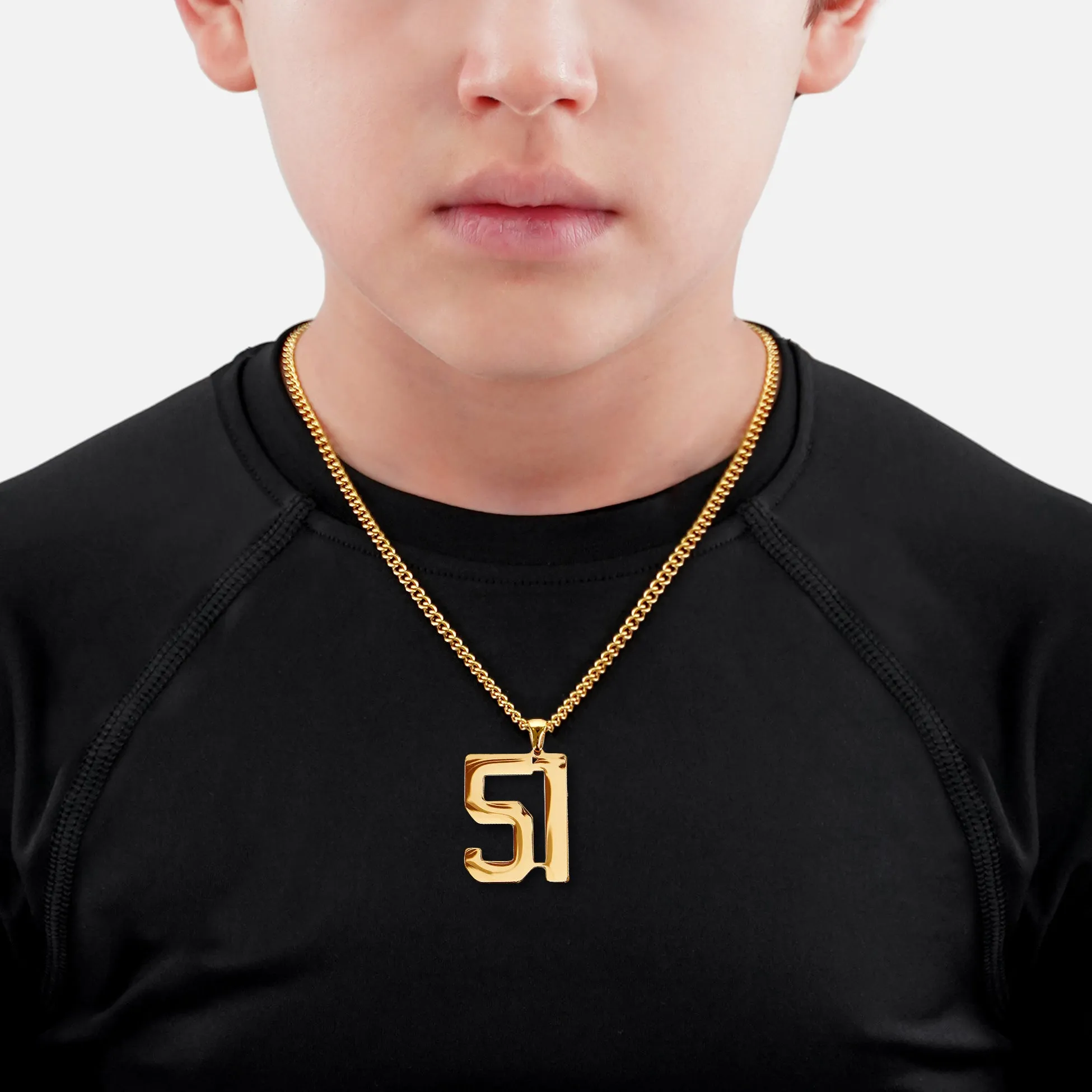 51 Number Pendant with Chain Kids Necklace - Gold Plated Stainless Steel