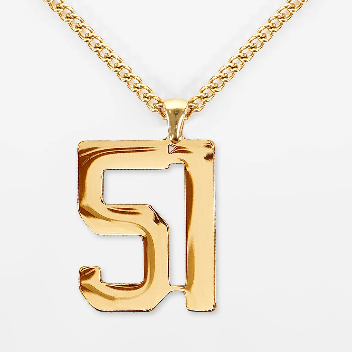 51 Number Pendant with Chain Kids Necklace - Gold Plated Stainless Steel