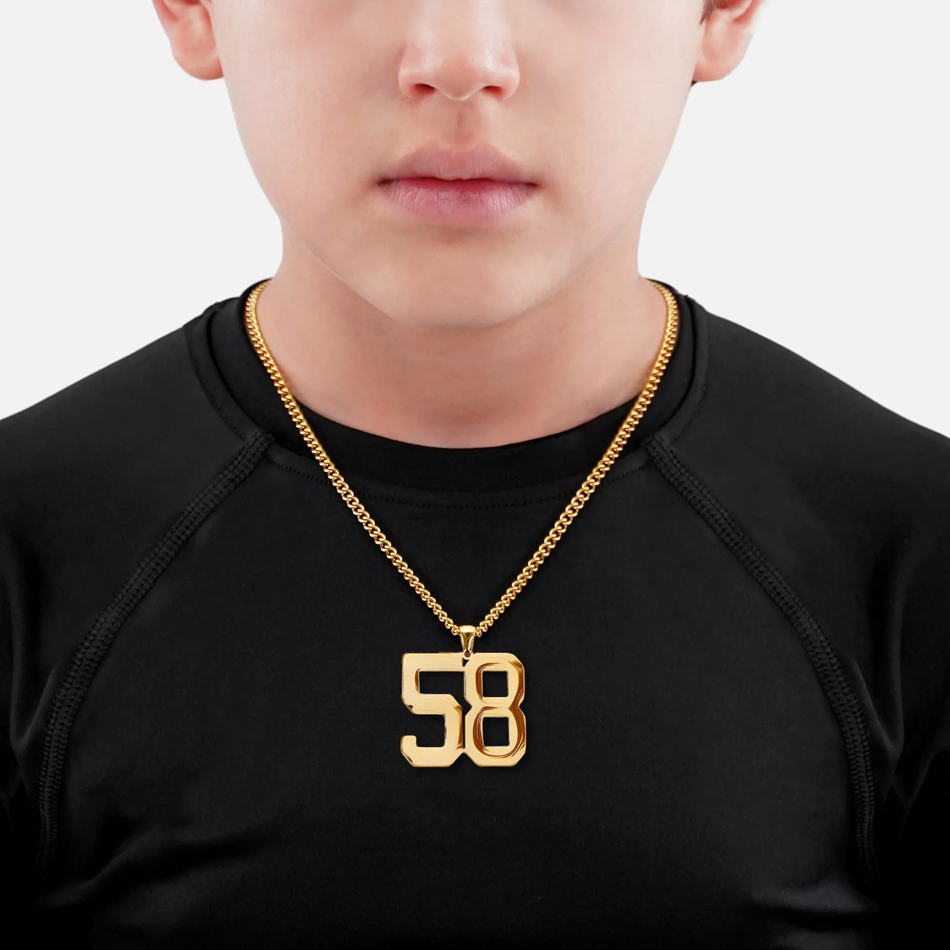 58 Number Pendant with Chain Kids Necklace - Gold Plated Stainless Steel