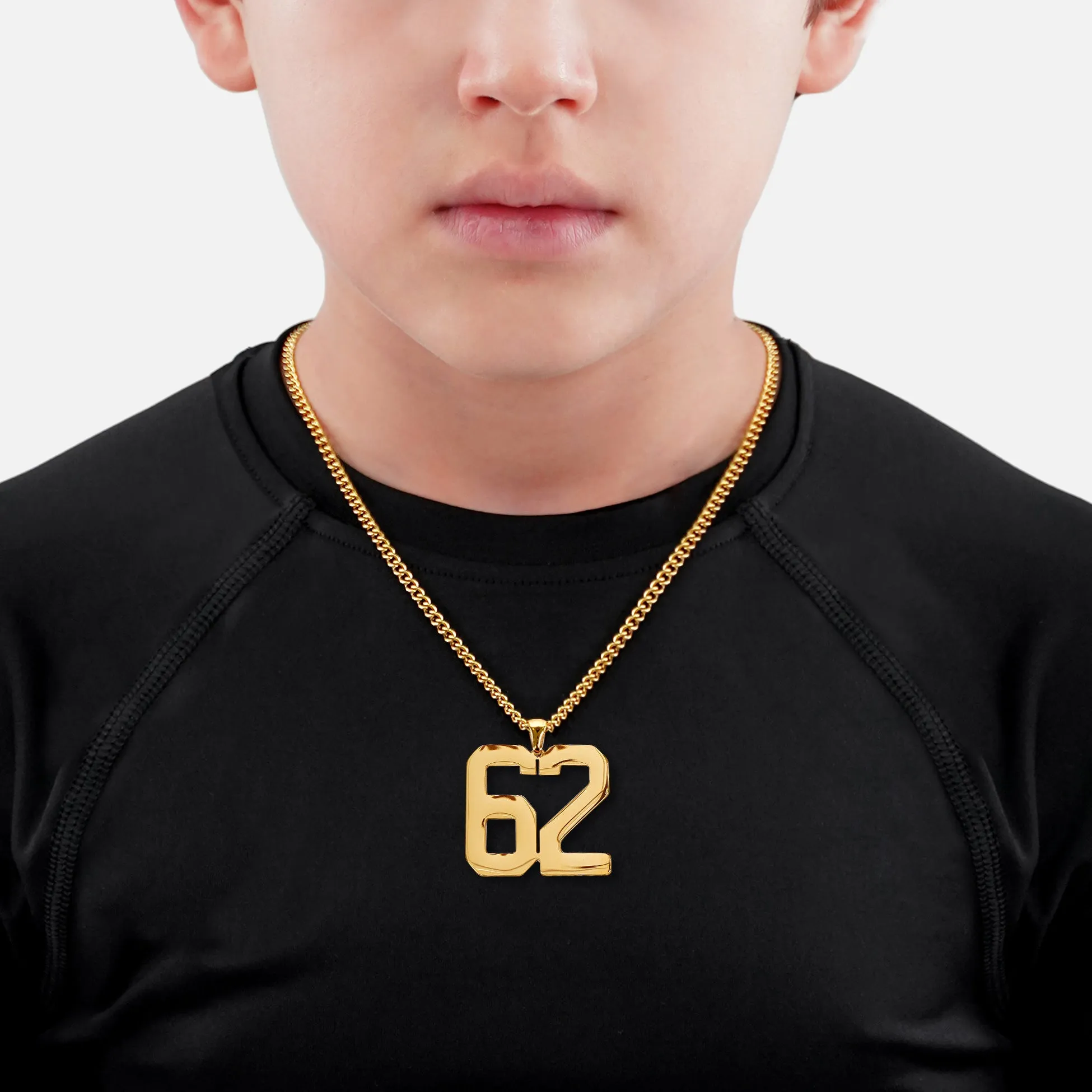 62 Number Pendant with Chain Kids Necklace - Gold Plated Stainless Steel