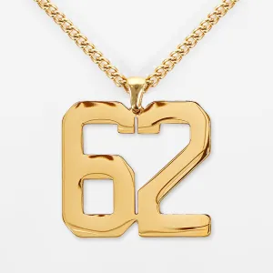 62 Number Pendant with Chain Kids Necklace - Gold Plated Stainless Steel