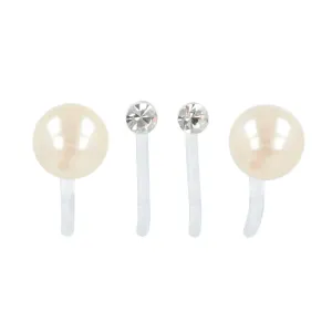 6mm Pearl and Stone Invisible Clip On Earrings Set