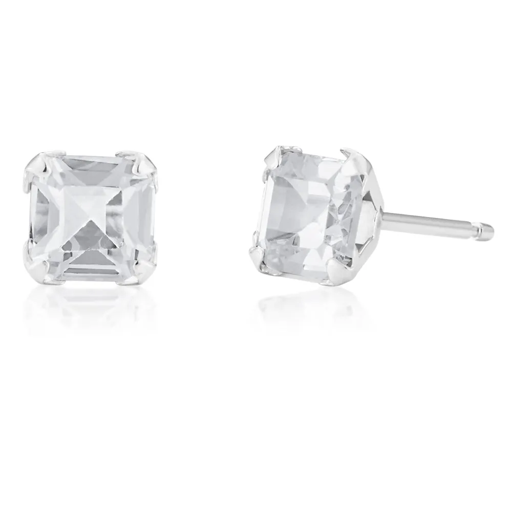 9ct White Gold Square Cubic Zirconia Studs