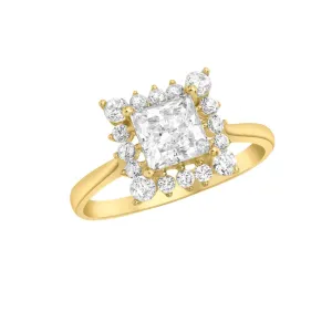 9K Yellow Gold Princess & Round Cut CZ Ring