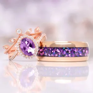 Amethyst & Galaxy Fire Opal Couples Ring