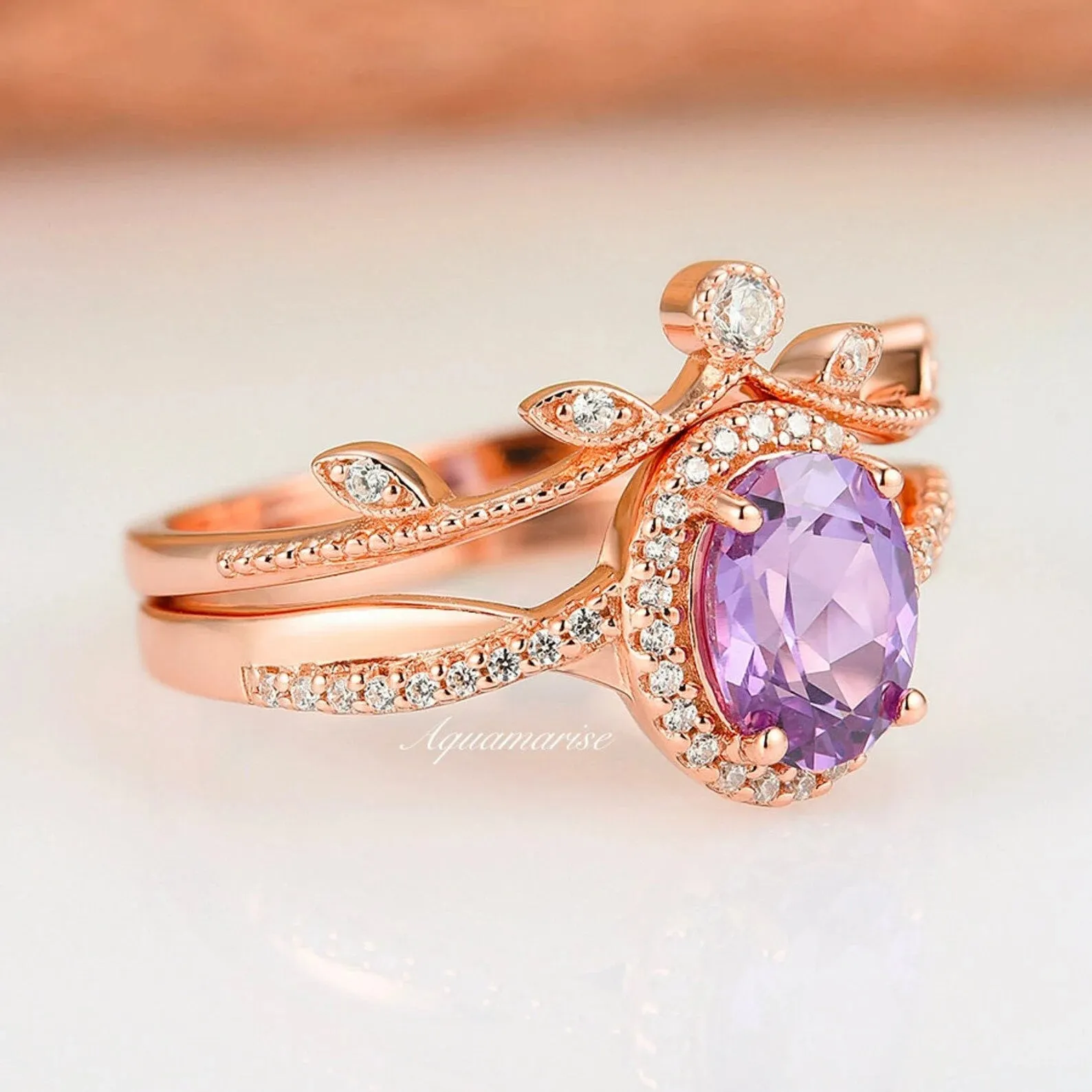 Amethyst & Galaxy Fire Opal Couples Ring