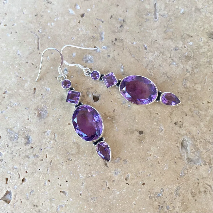 Amethyst Earrings with large Oval Gemstone- Freja