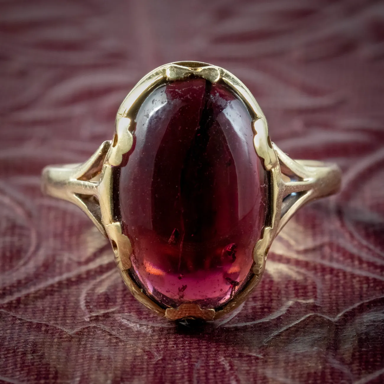 Antique Victorian Cabochon Garnet Ring 6ct Garnet