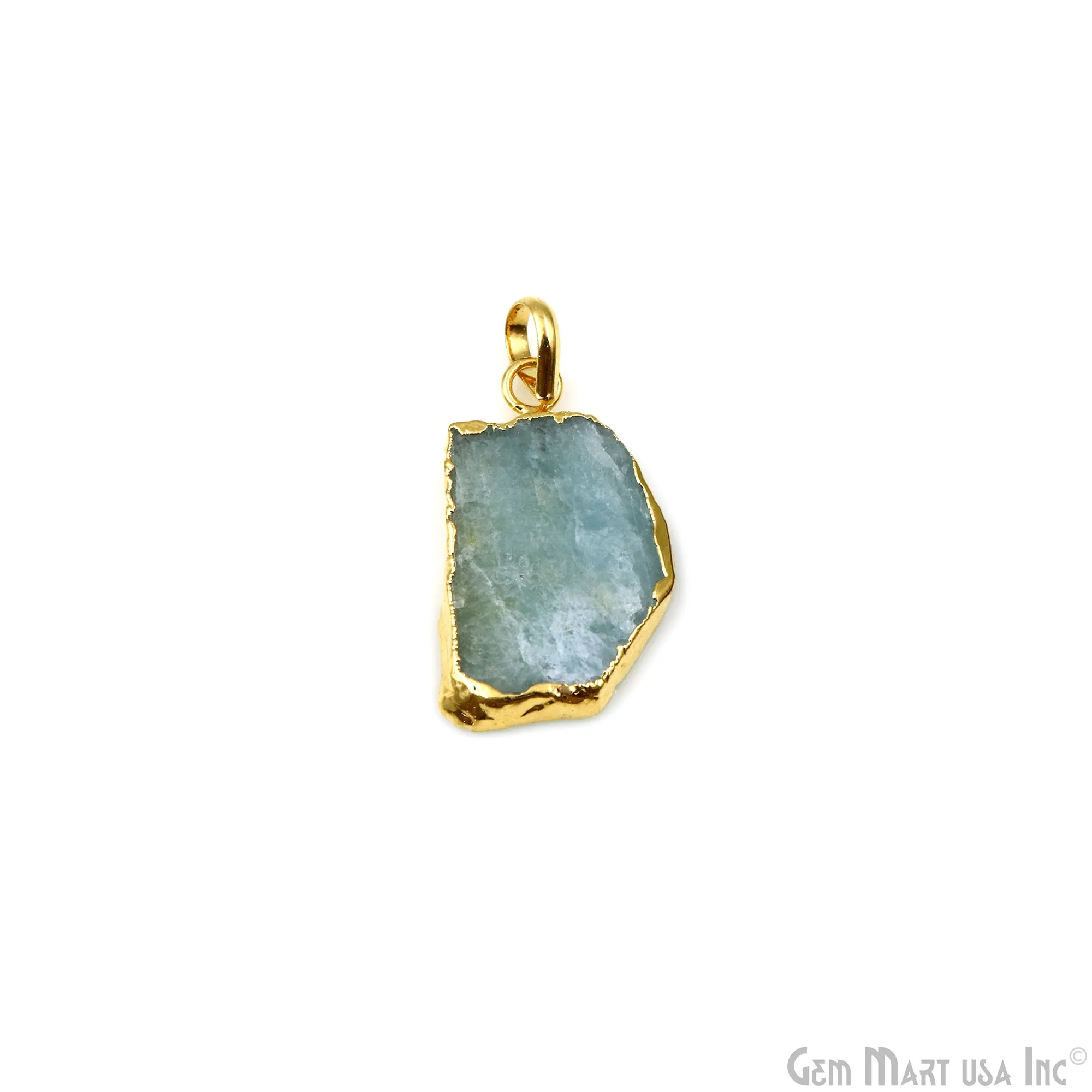 Aquamarine Free Form shape 30x18mm Gold Electroplated Gemstone Single Bail Pendant