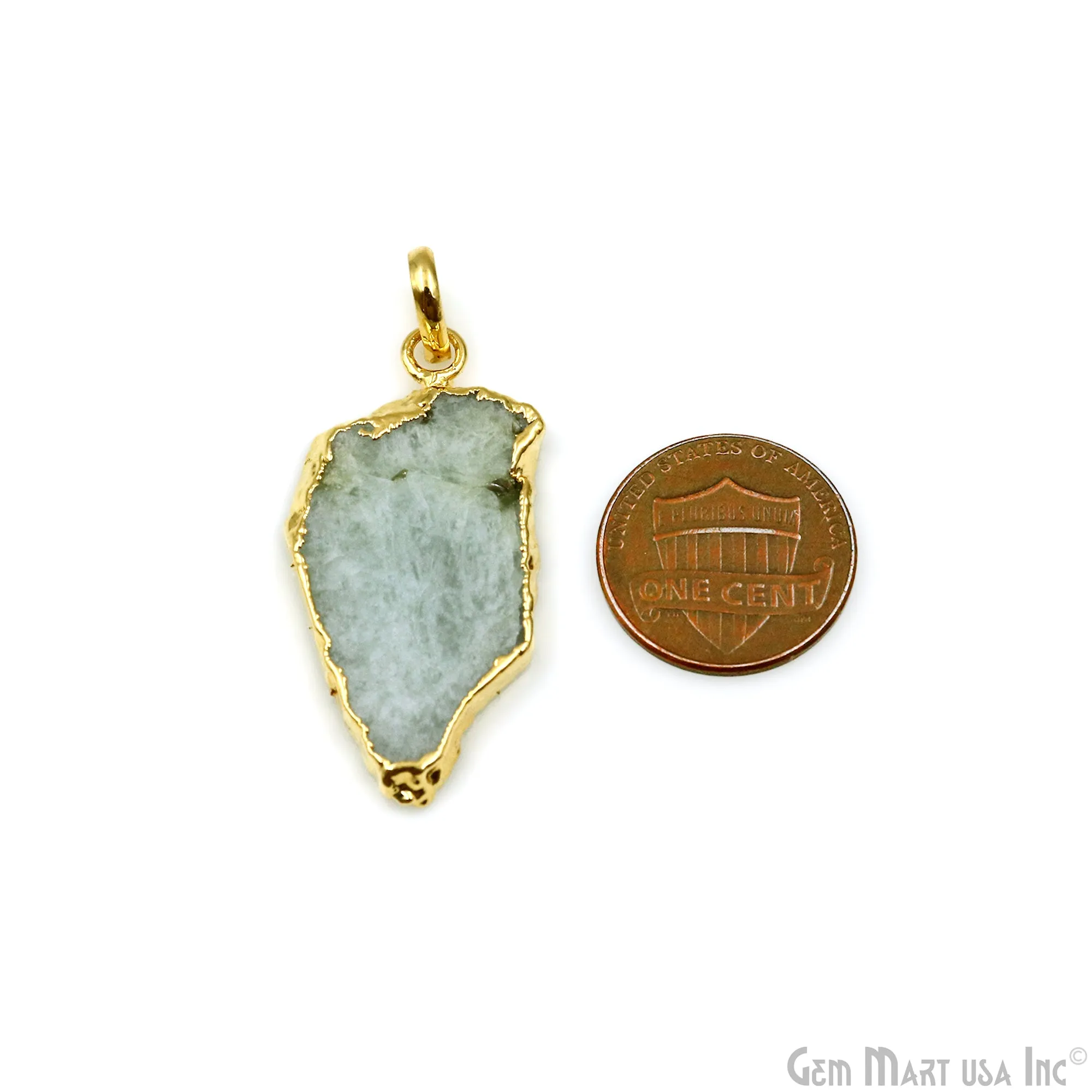 Aquamarine Free Form shape 38x19mm Gold Electroplated Gemstone Single Bail Pendant