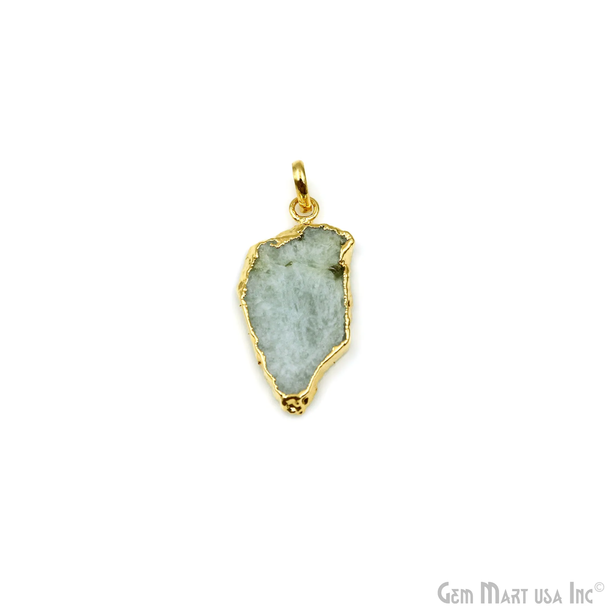 Aquamarine Free Form shape 38x19mm Gold Electroplated Gemstone Single Bail Pendant