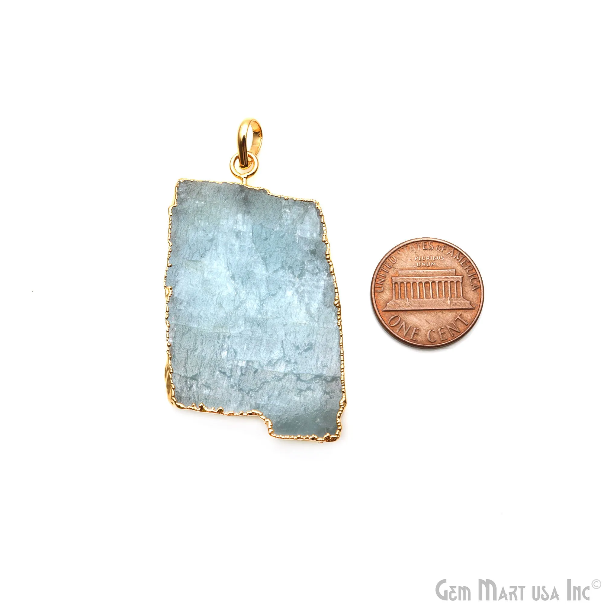 Aquamarine Free Form shape 45x29mm Gold Electroplated Gemstone Single Bail Pendant