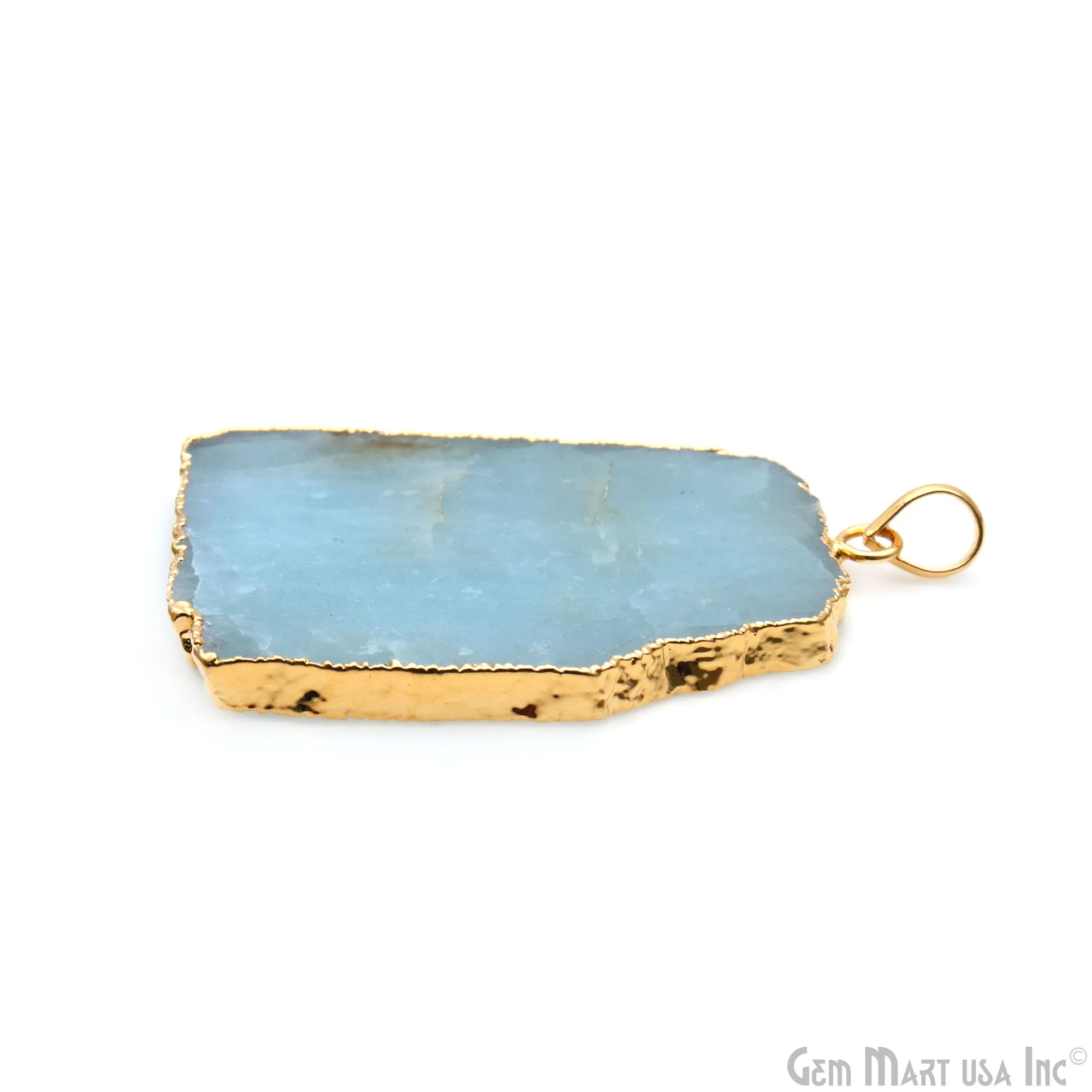 Aquamarine Free Form shape 50x36mm Gold Electroplated Gemstone Single Bail Pendant