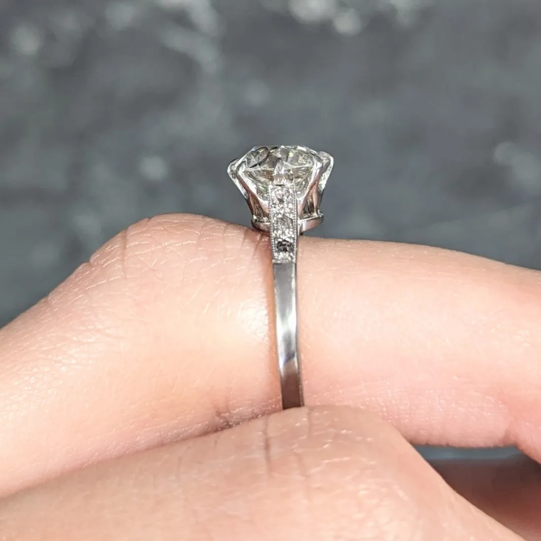 Art Deco 1.65 CTW Old European Cut Diamond Platinum Crown Engagement Ring