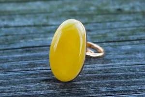 Baltic Amber Ring Yellow Gold Plated Adjustable Natural Untreated 10 gram