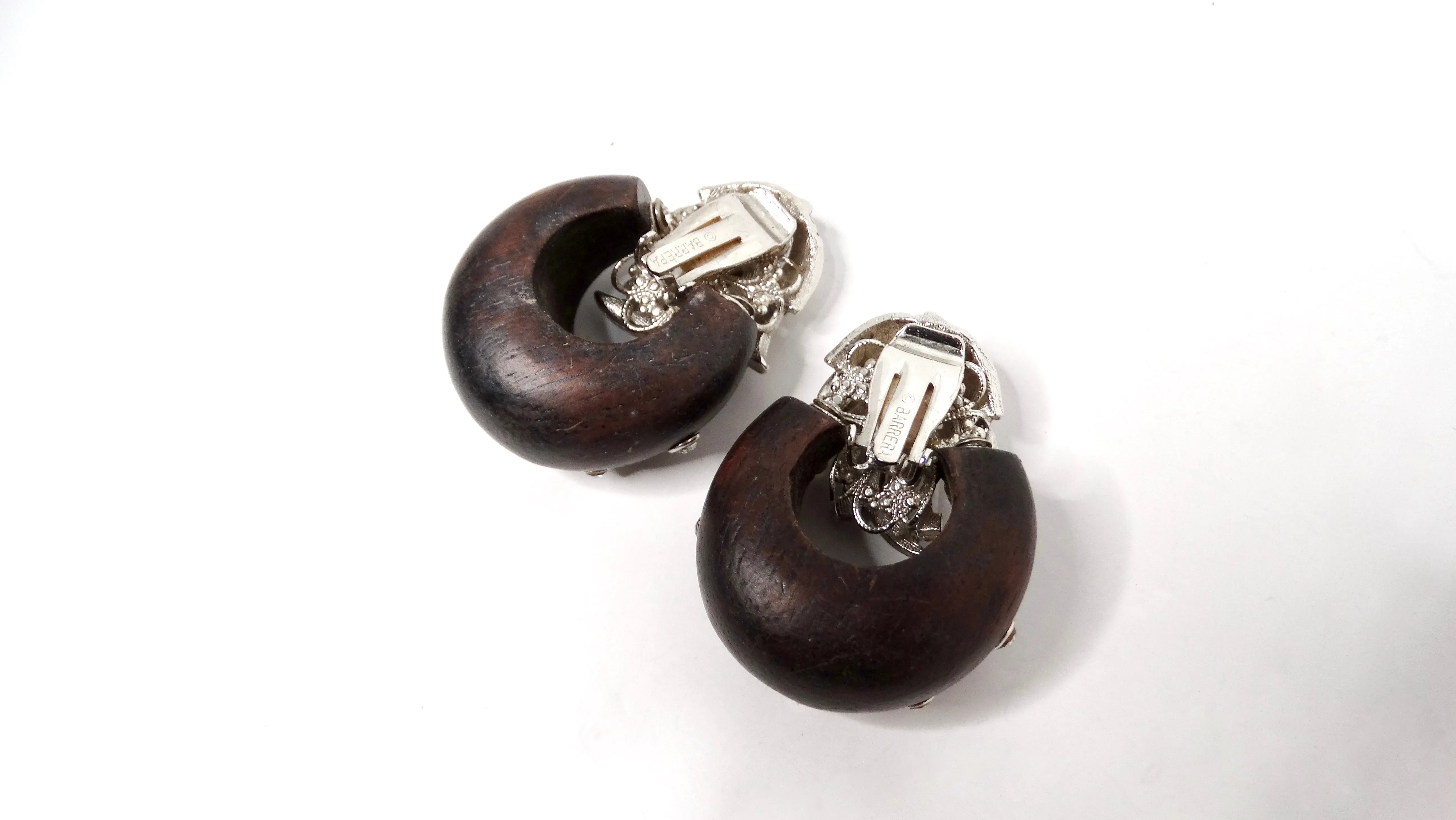 Barrera Teak Wood & Rhinestone Clip-On Statement Earrings