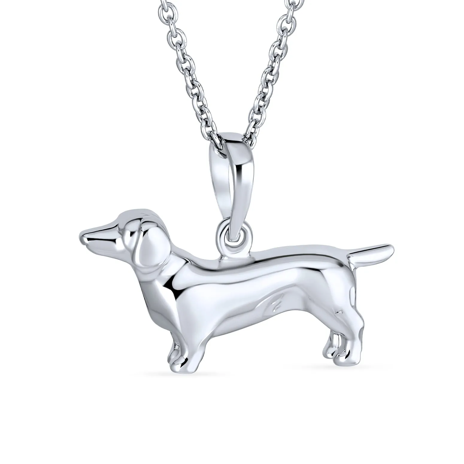 BFF Dachshund Puppy Pendant Necklace in Sterling Silver 18 Inch Chain